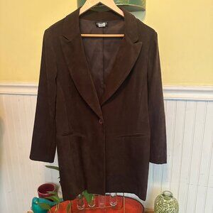 Vintage 90s Mandees Brown Suede-Like Skirt & Blazer Set Womens Size 8